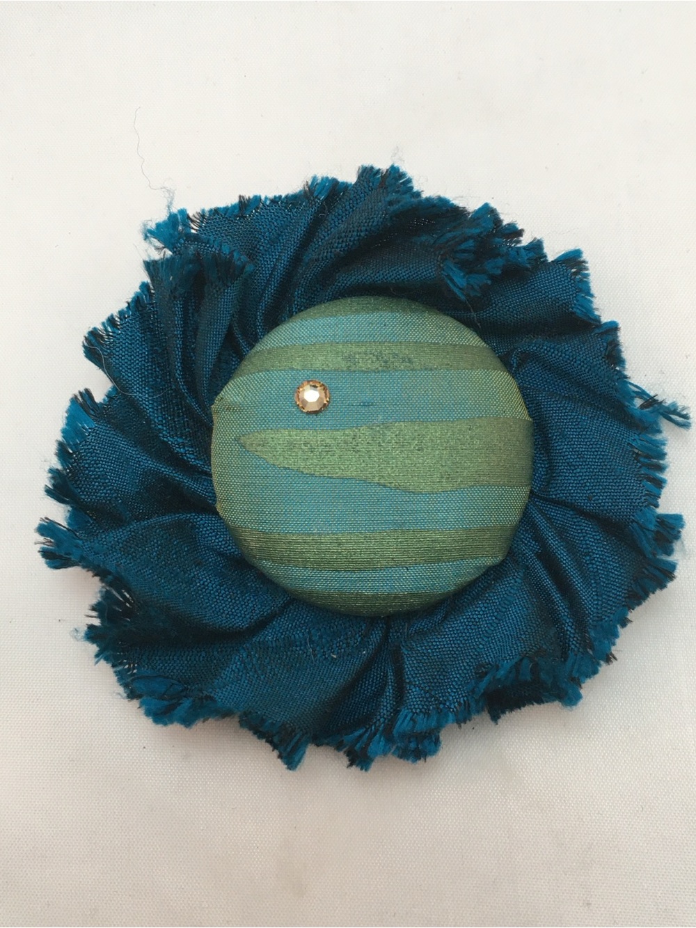 Teal Fabric Flower Brooch